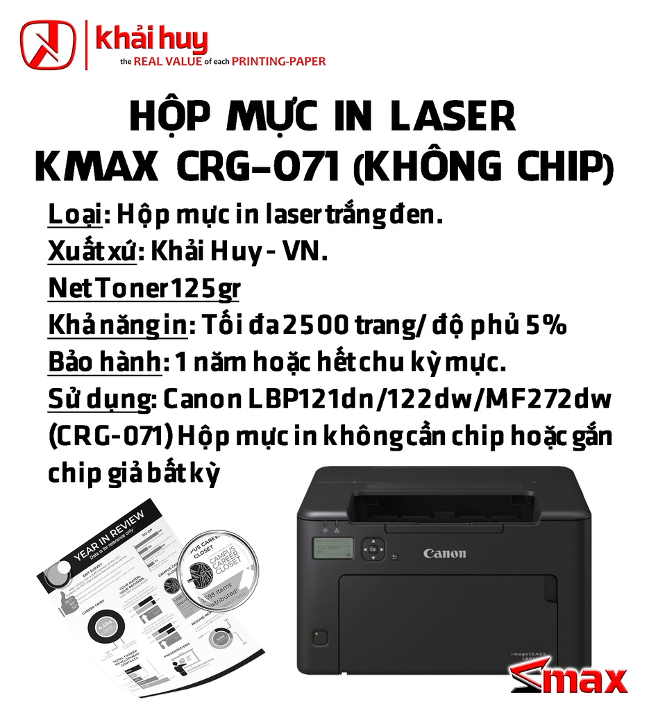HỘP MỰC IN LASER KMAX CRG-071 (KHÔNG CHIP)