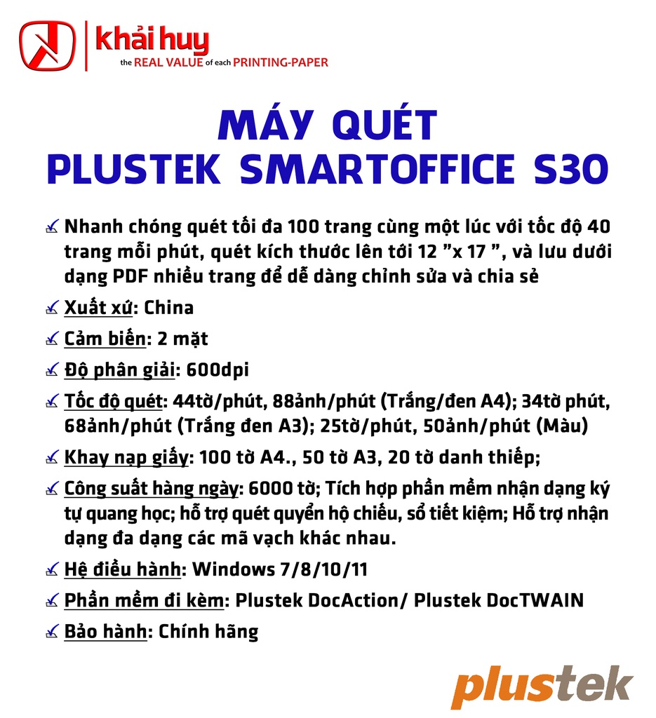 MÁY QUÉT PLUSTEK SMARTOFFICE S30