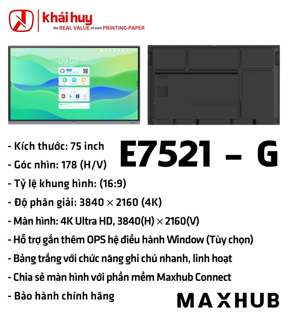 MÀN HÌNH TƯƠNG TÁC GIÁO DỤC MAXHUB E7521-G