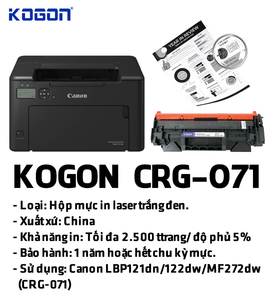 HỘP MỰC IN LASER KOGON CRG-071 (CÓ CHIP)